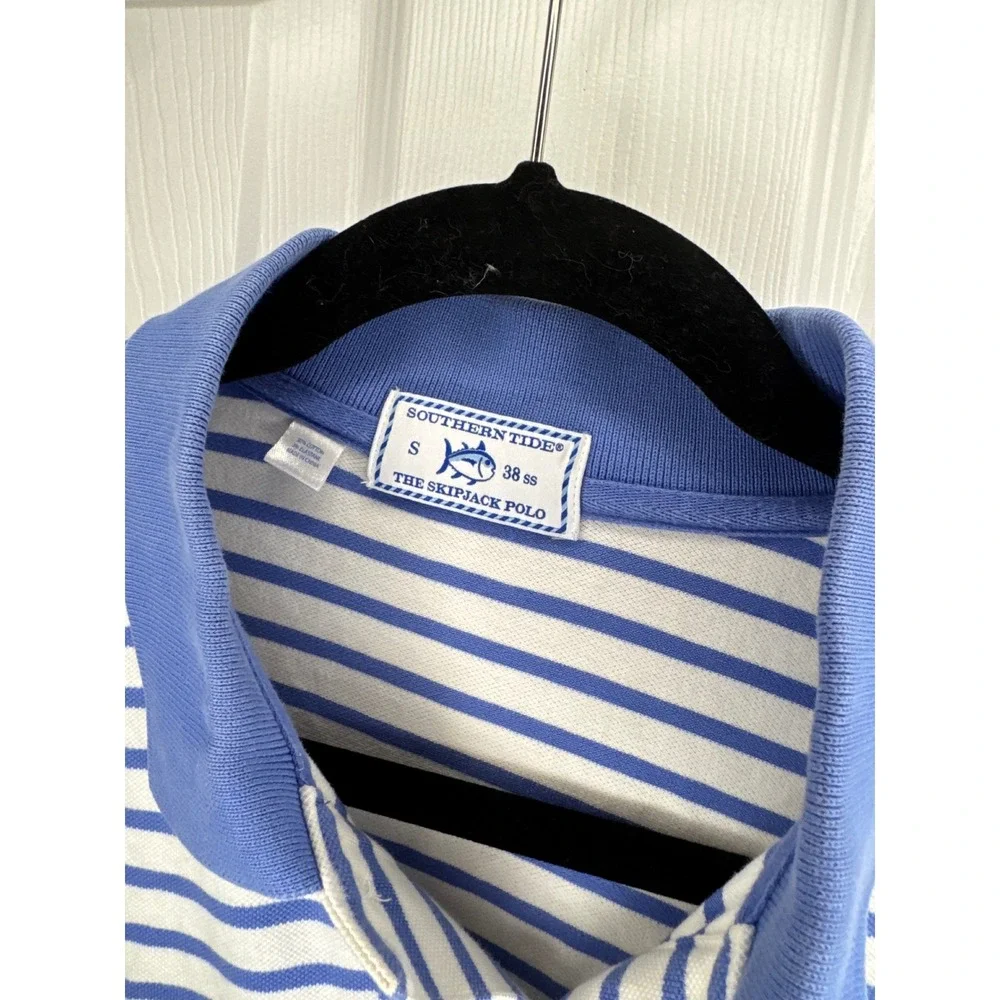 Southern Tide Mens Skipjack Polo Shirt Small Blue White Striped Short Sleeve S